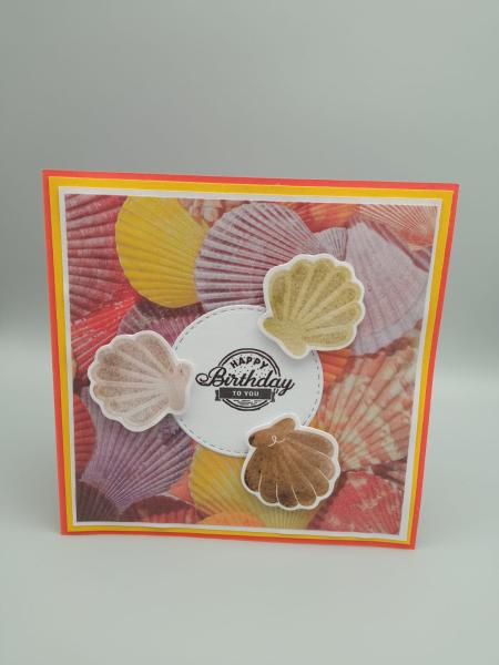 Handgefertigte Geburtstagskarte: Muschelzauber am Meer (Beach-Theme)
